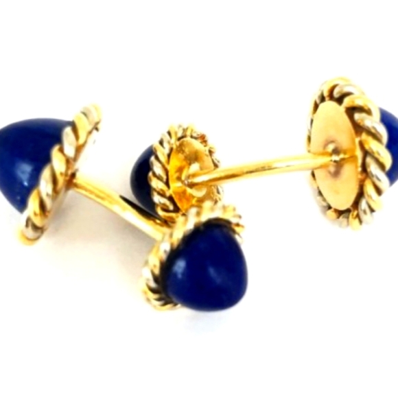 18K Lapis Lazuli Domed Cufflinks Braided Edges - Picture 2 of 3
